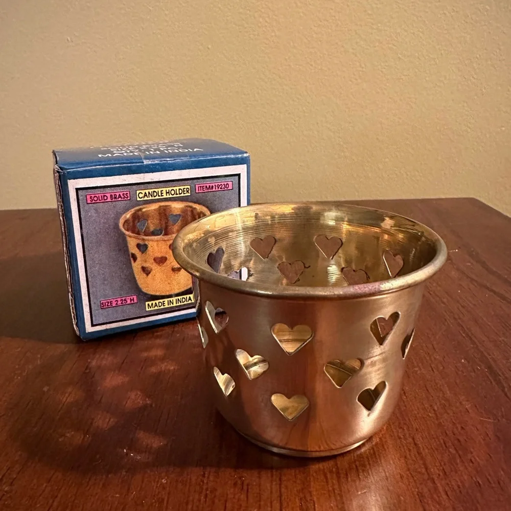 Vintage Brass Heart Votive / Tea Light Holder - N w/o T (each sold separately) - Picture 1 of 6